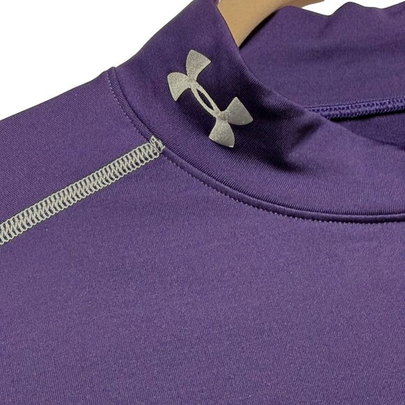 Under Armour ColdGear Mens L Fitted Long Sleeve Shirt Purple w/Silver Stitching - Picture 6 of 7